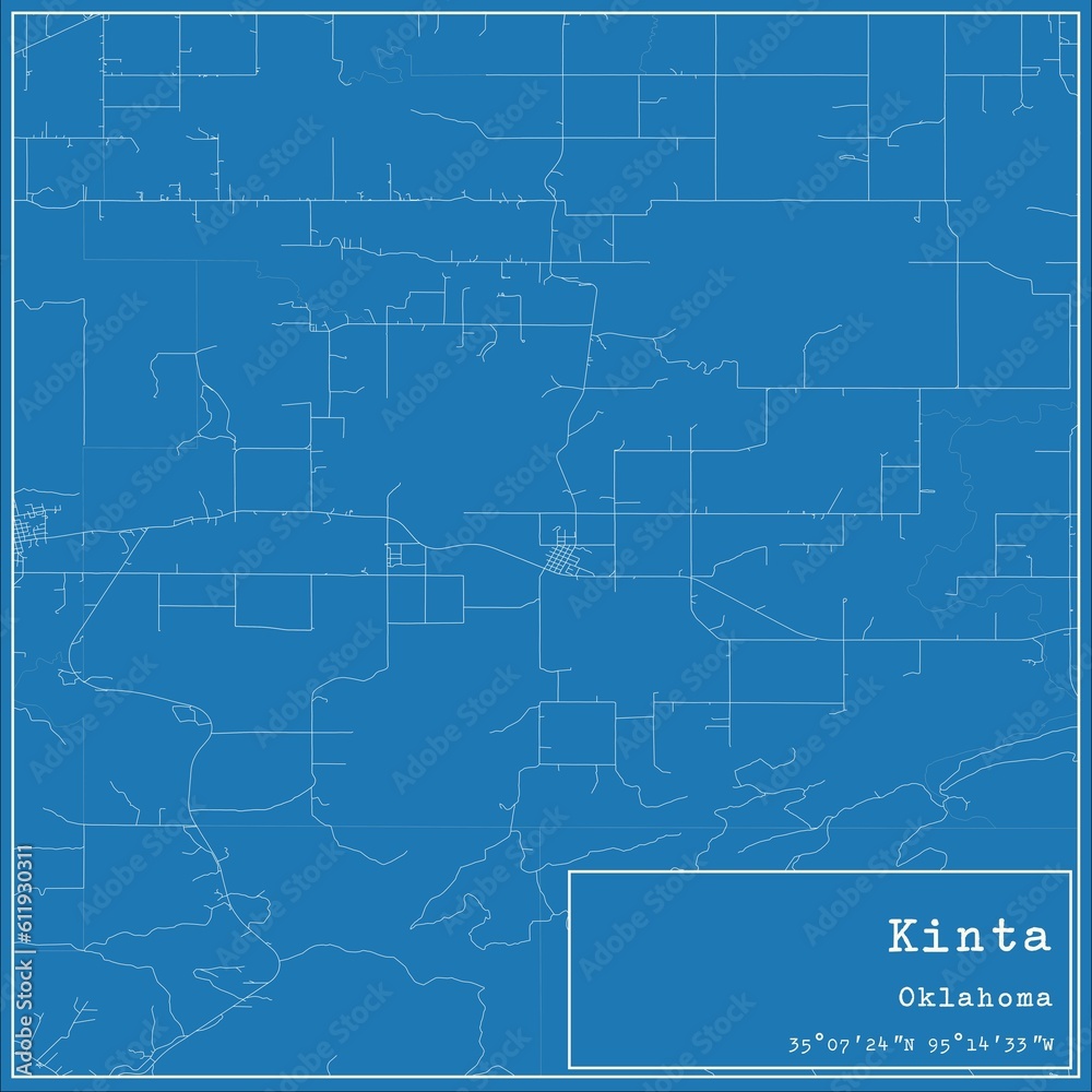 Blueprint US city map of Kinta, Oklahoma.