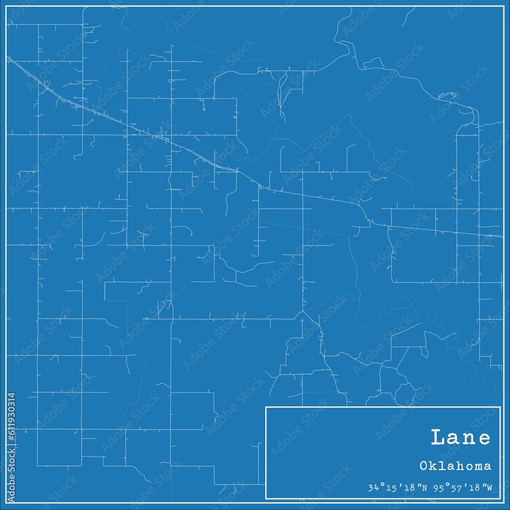 Fototapeta premium Blueprint US city map of Lane, Oklahoma.