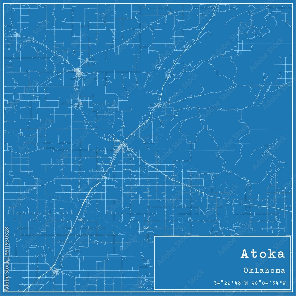 Fototapeta premium Blueprint US city map of Atoka, Oklahoma.