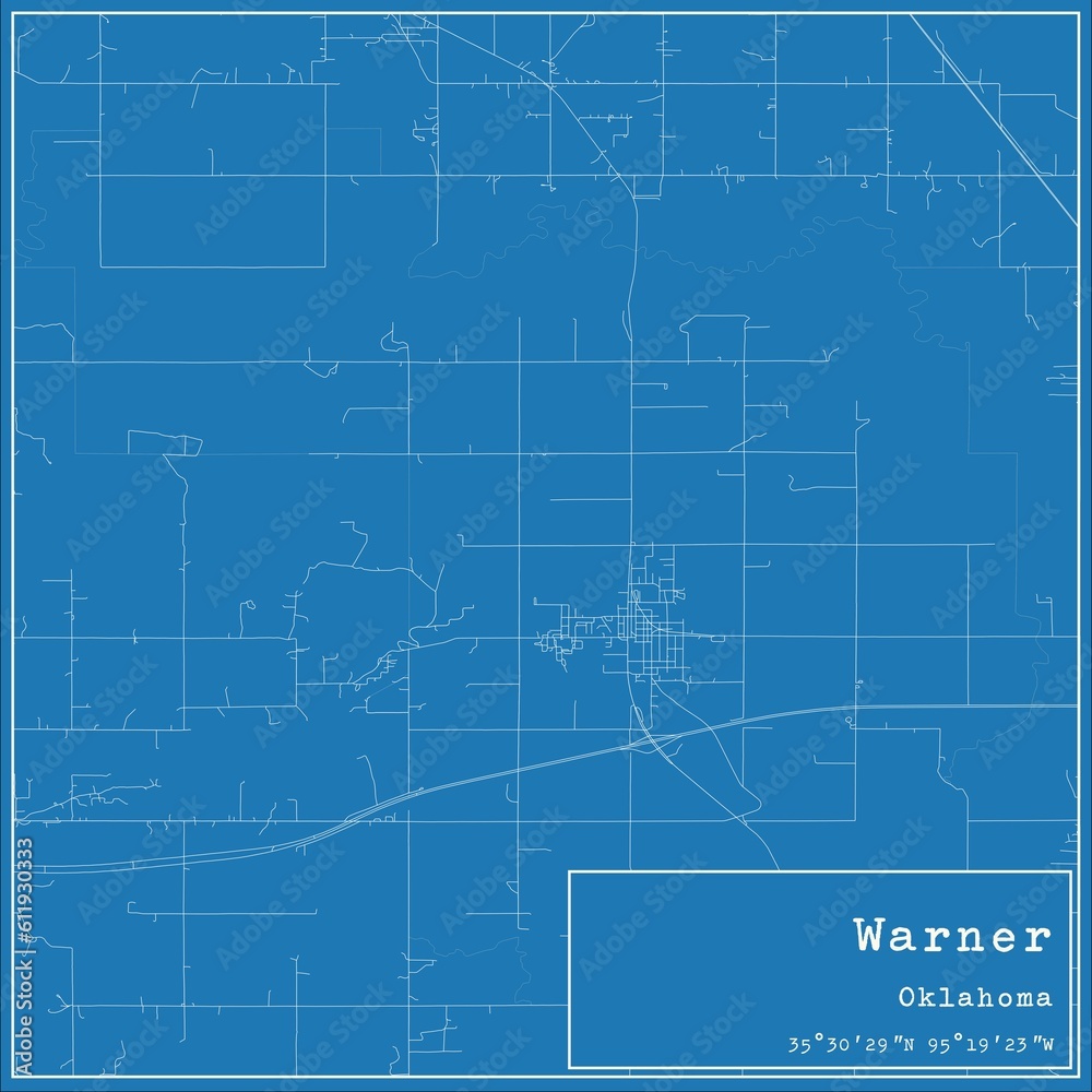 Blueprint US city map of Warner, Oklahoma. Blueprint US city map of Warner, Oklahoma.