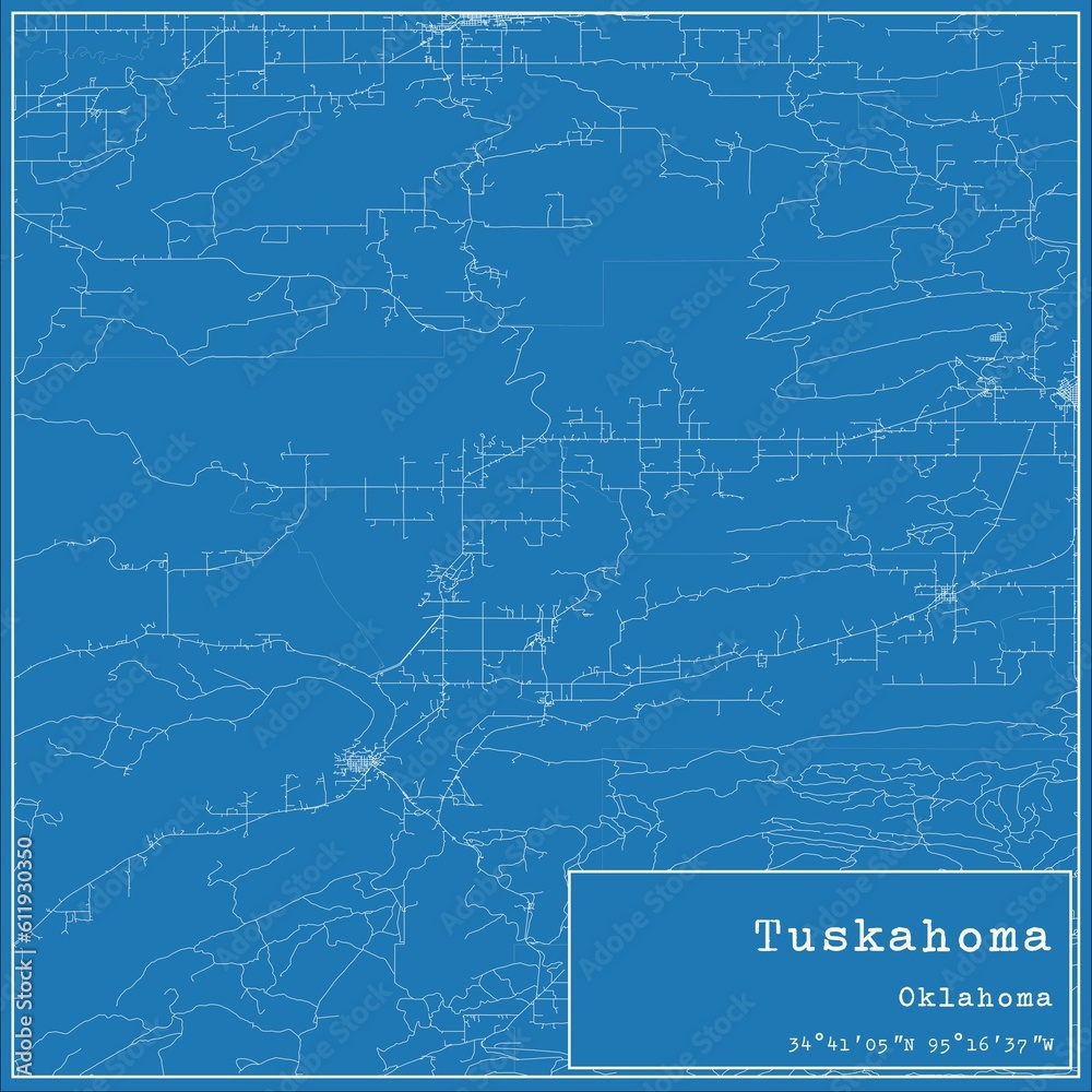 Naklejka premium Blueprint US city map of Tuskahoma, Oklahoma.