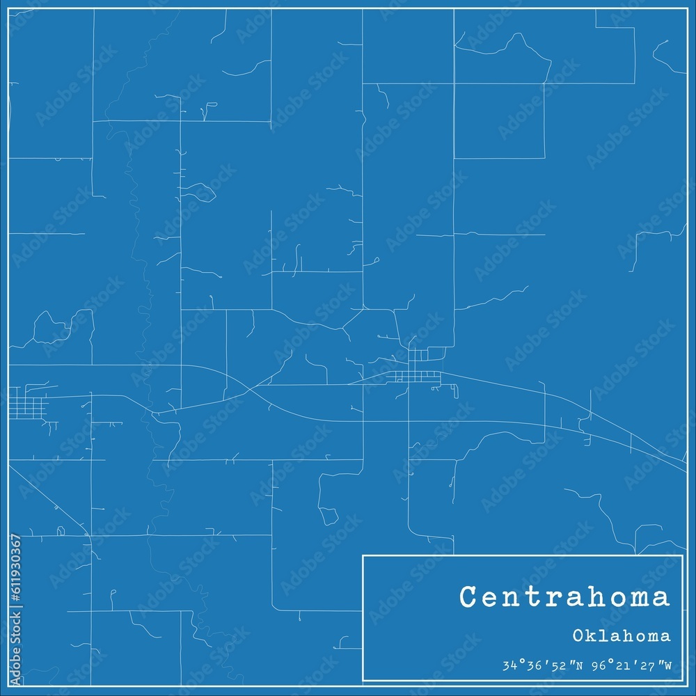 Blueprint US city map of Centrahoma, Oklahoma.