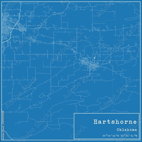 Blueprint US city map of Hartshorne, Oklahoma.