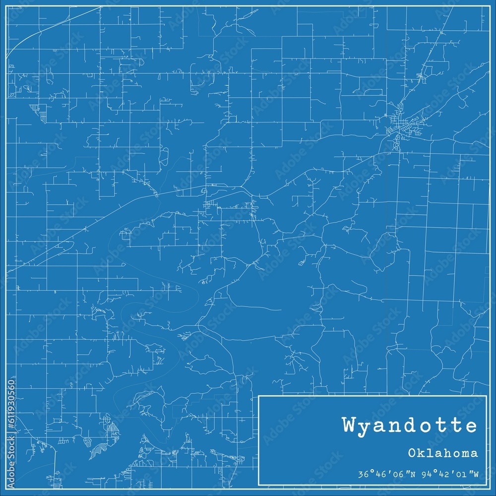 Fototapeta premium Blueprint US city map of Wyandotte, Oklahoma.