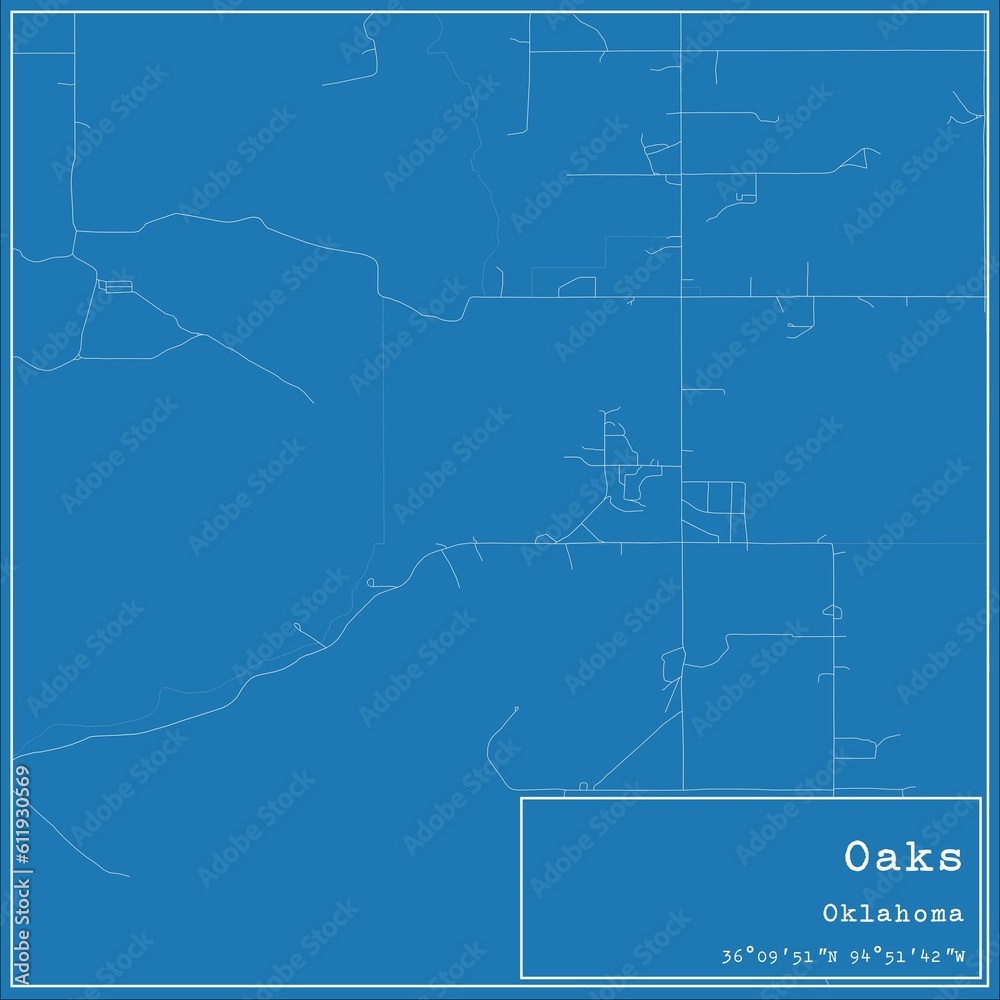 Obraz premium Blueprint US city map of Oaks, Oklahoma.