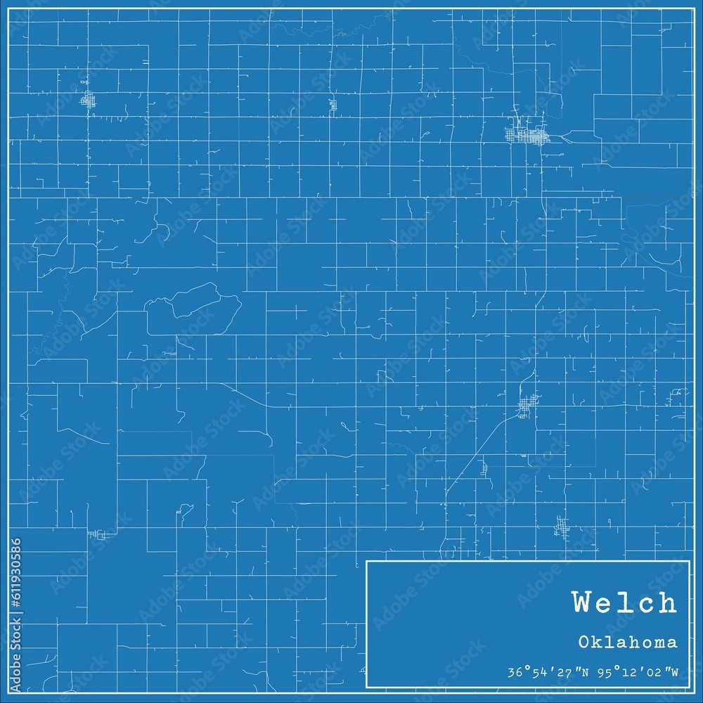 Blueprint US city map of Welch, Oklahoma. Blueprint US city map of Welch, Oklahoma.