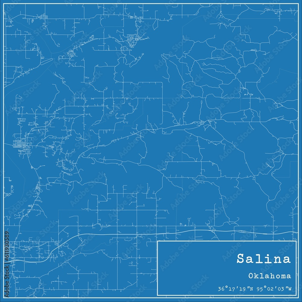 Blueprint US city map of Salina, Oklahoma.