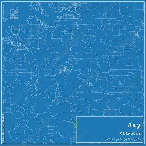Blueprint US city map of Jay, Oklahoma.