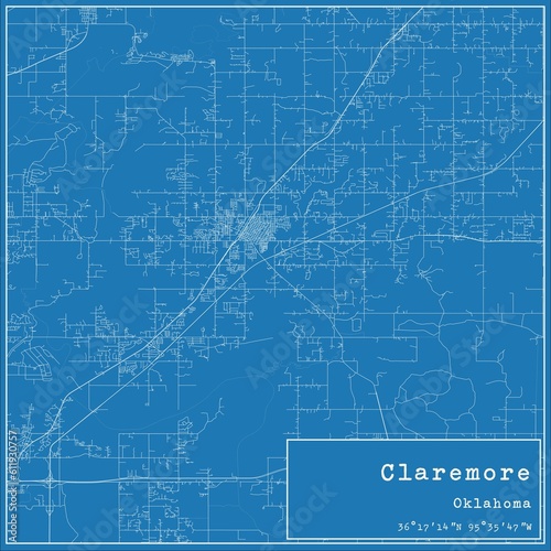 Blueprint US city map of Claremore, Oklahoma. photo