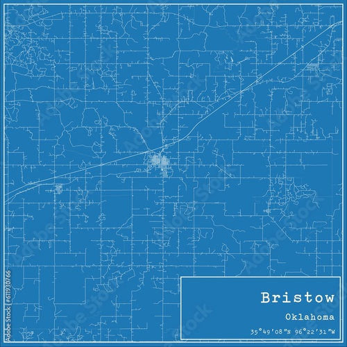 Blueprint US city map of Bristow, Oklahoma. photo