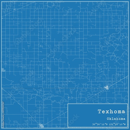 Blueprint US city map of Texhoma, Oklahoma. photo