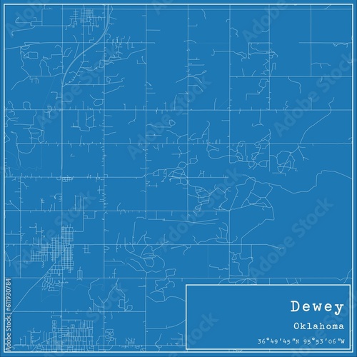 Blueprint US city map of Dewey, Oklahoma. photo