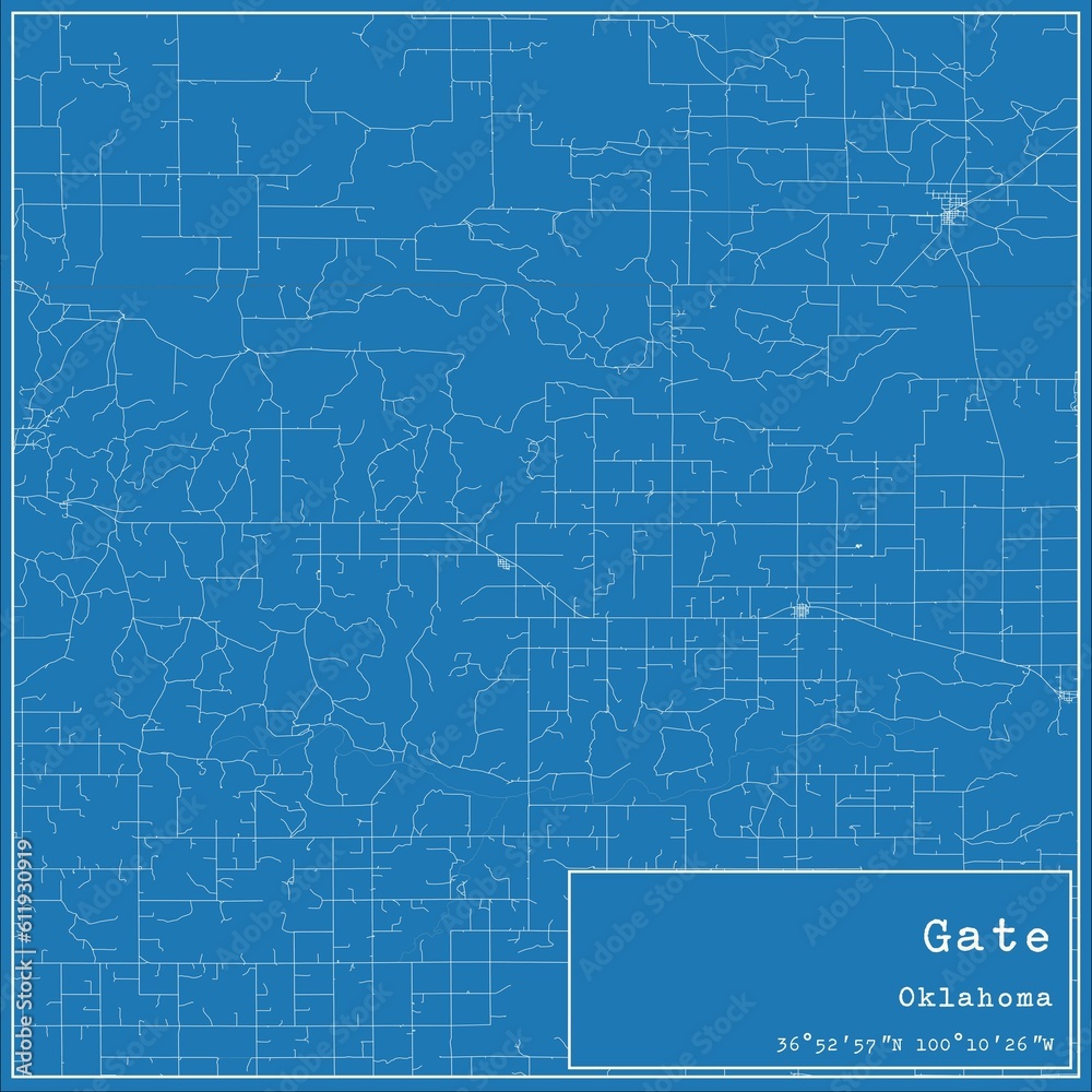 Blueprint US city map of Gate, Oklahoma.