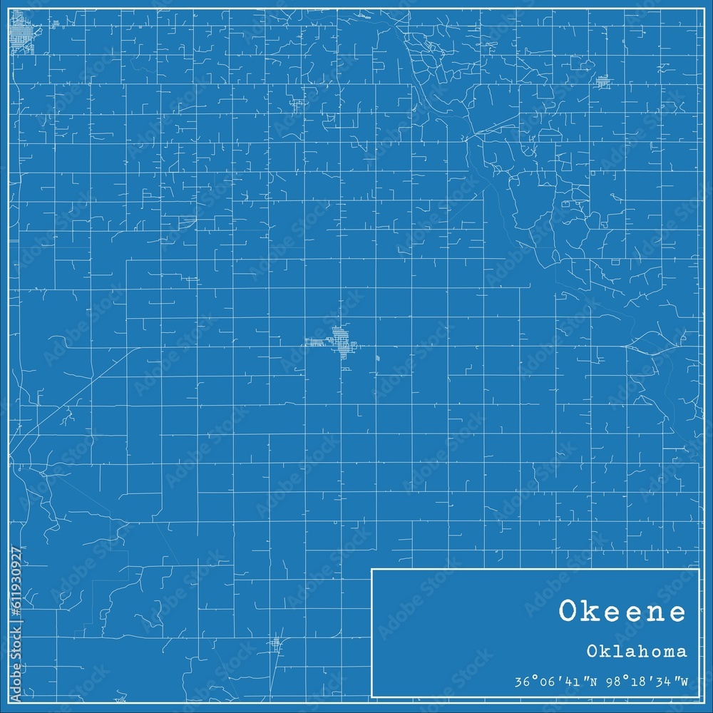 Blueprint US city map of Okeene, Oklahoma.