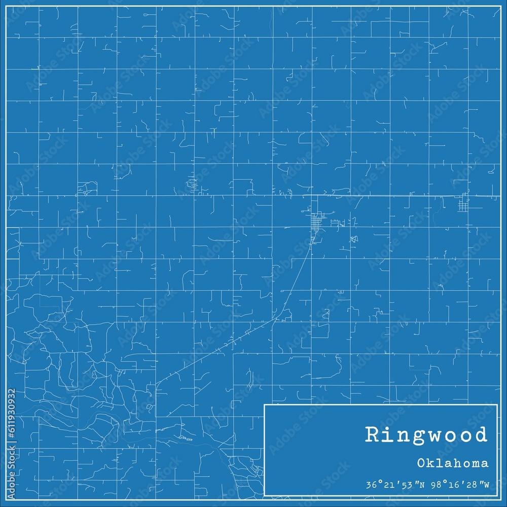Blueprint US city map of Ringwood, Oklahoma.