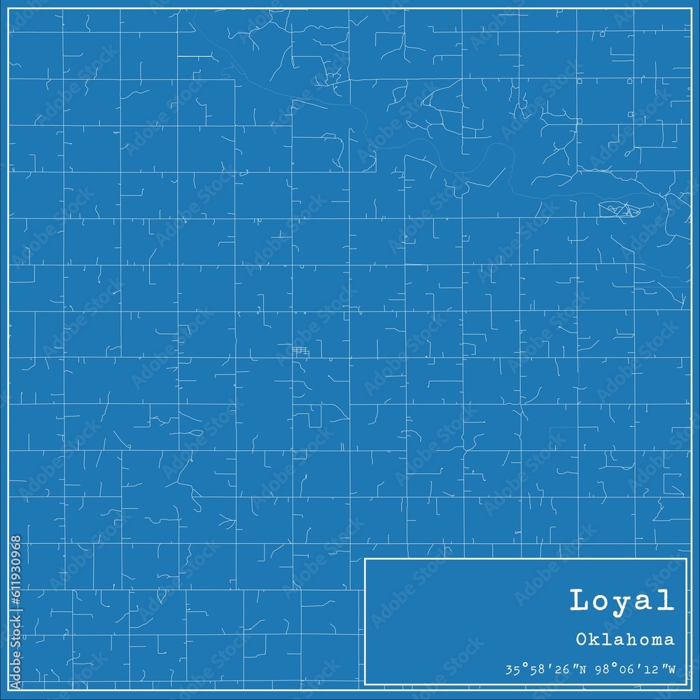 Blueprint US city map of Loyal, Oklahoma. Blueprint US city map of Loyal, Oklahoma.