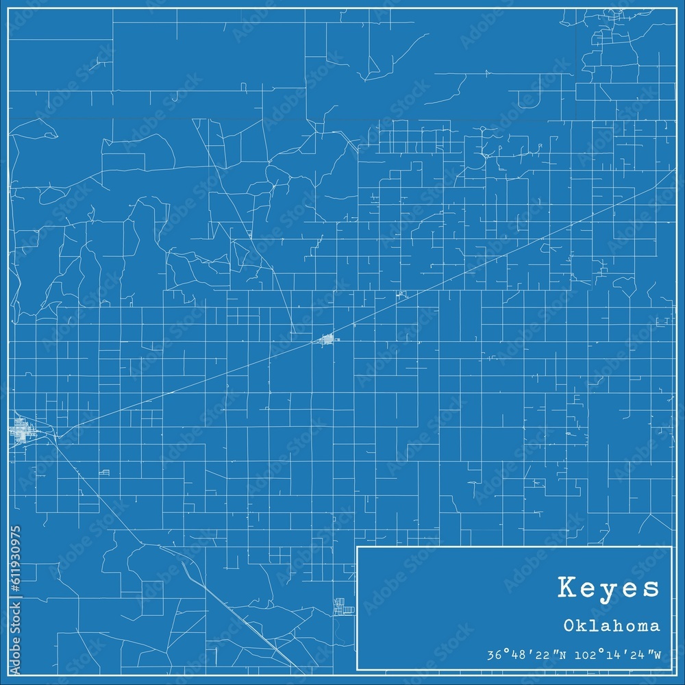 Blueprint US city map of Keyes, Oklahoma.