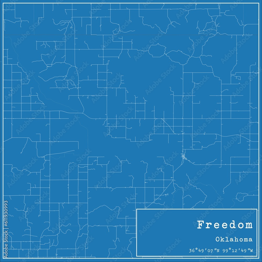 Blueprint US city map of Freedom, Oklahoma.