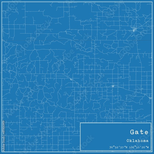 Blueprint US city map of Gate, Oklahoma.