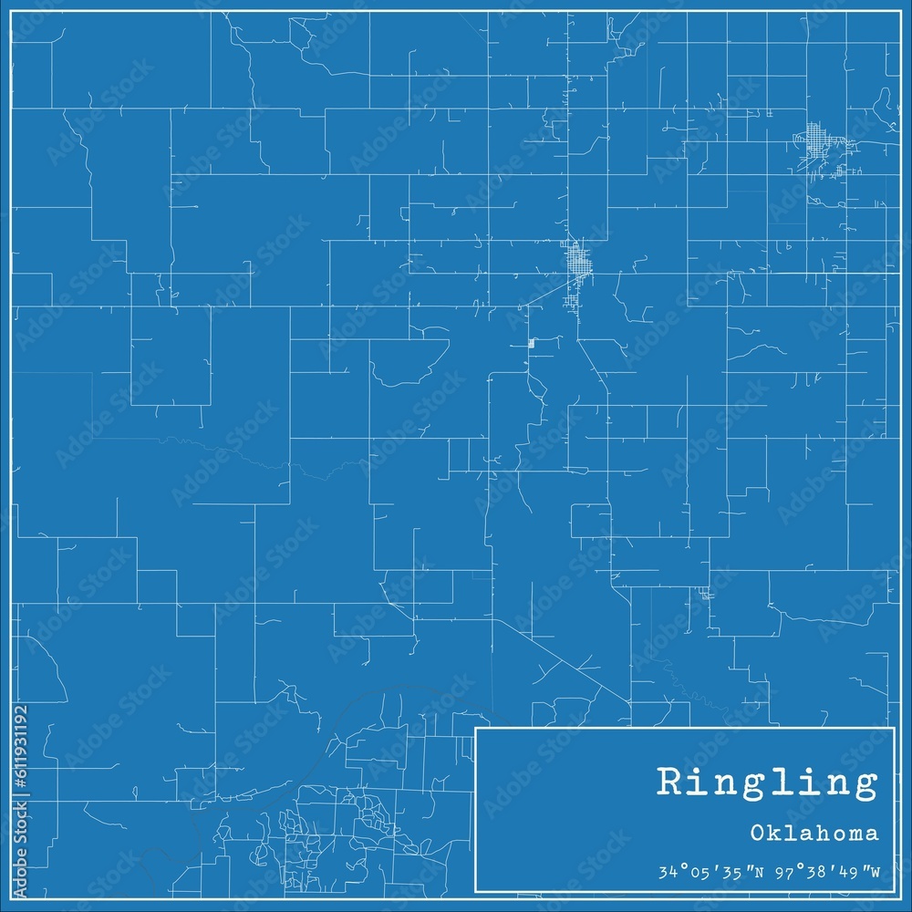 Blueprint US city map of Ringling, Oklahoma.
