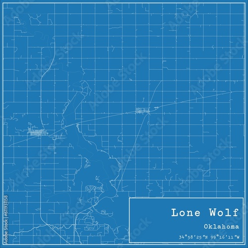 Blueprint US city map of Lone Wolf, Oklahoma. photo