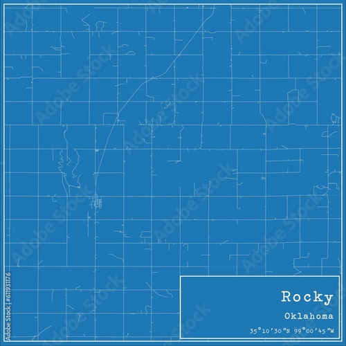 Blueprint US city map of Rocky, Oklahoma. photo