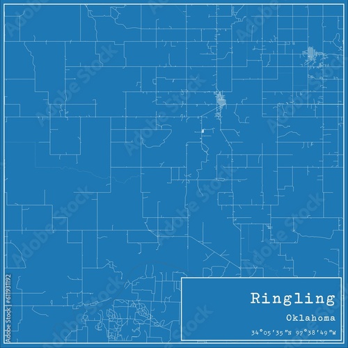 Blueprint US city map of Ringling, Oklahoma.