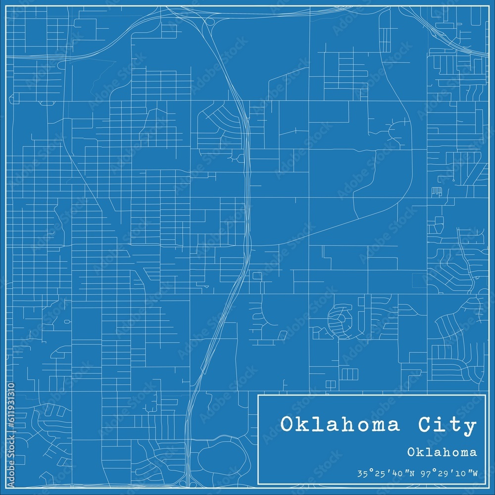 Blueprint US city map of Oklahoma City, Oklahoma. Blueprint US city map of Oklahoma City, Oklahoma.