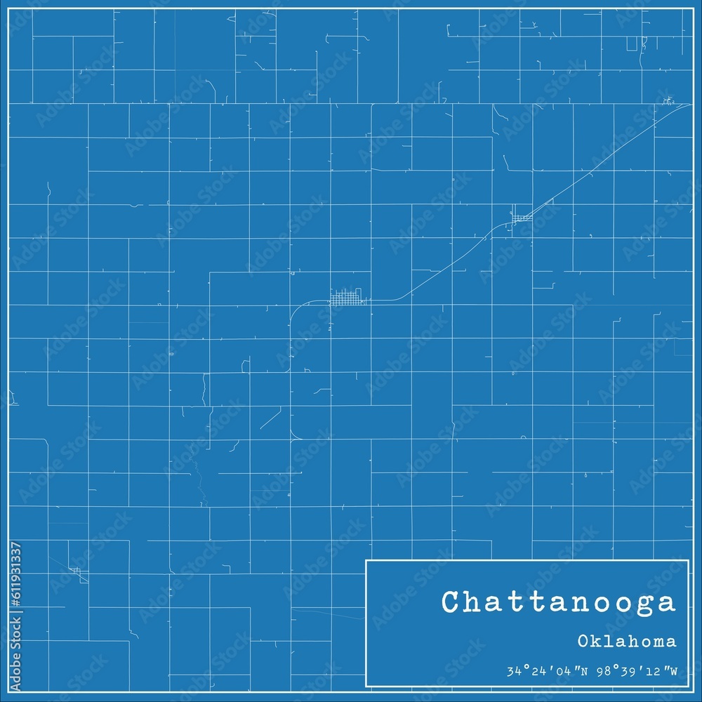 Blueprint US city map of Chattanooga, Oklahoma.
