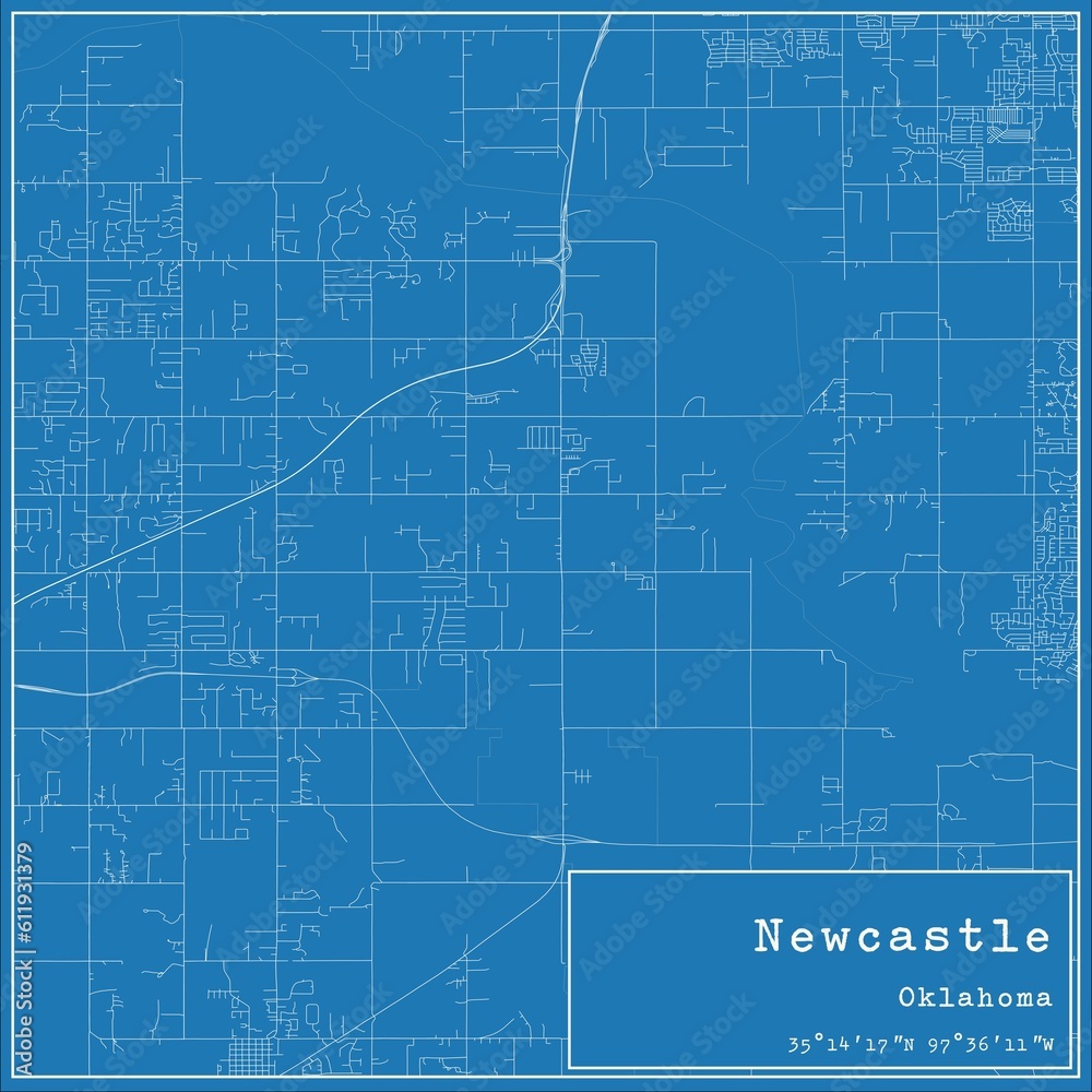 Blueprint US city map of Newcastle, Oklahoma.