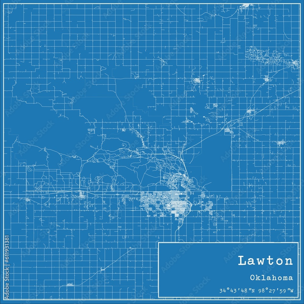 Obraz premium Blueprint US city map of Lawton, Oklahoma.