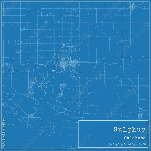 Blueprint US city map of Sulphur, Oklahoma.