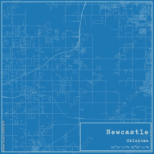 Blueprint US city map of Newcastle, Oklahoma.