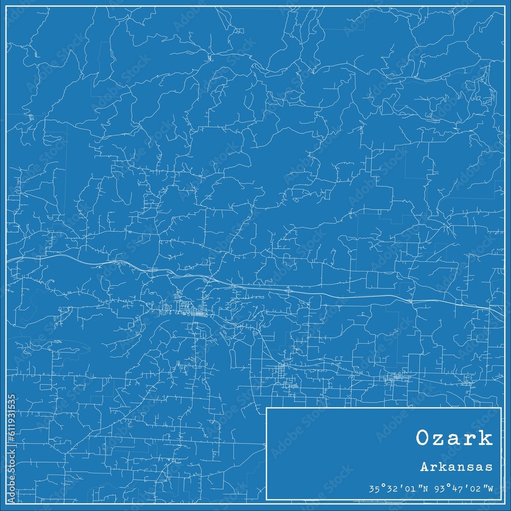 Blueprint US city map of Ozark, Arkansas. Blueprint US city map of Ozark, Arkansas.