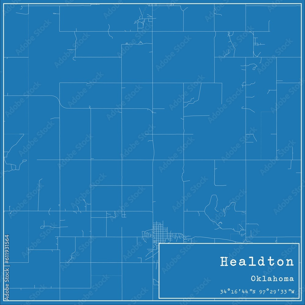 Blueprint US city map of Healdton, Oklahoma.