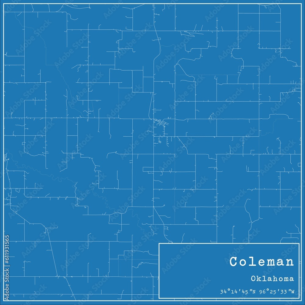 Fototapeta premium Blueprint US city map of Coleman, Oklahoma.