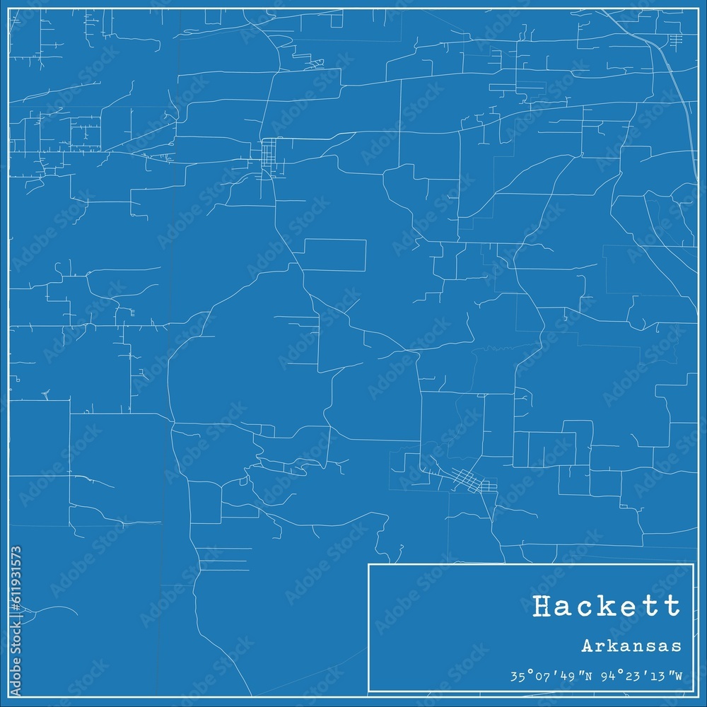 Fototapeta premium Blueprint US city map of Hackett, Arkansas.