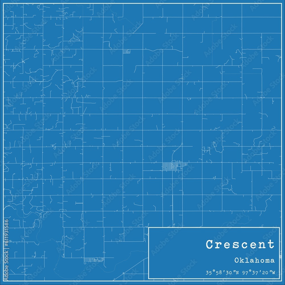 Blueprint US city map of Crescent, Oklahoma.