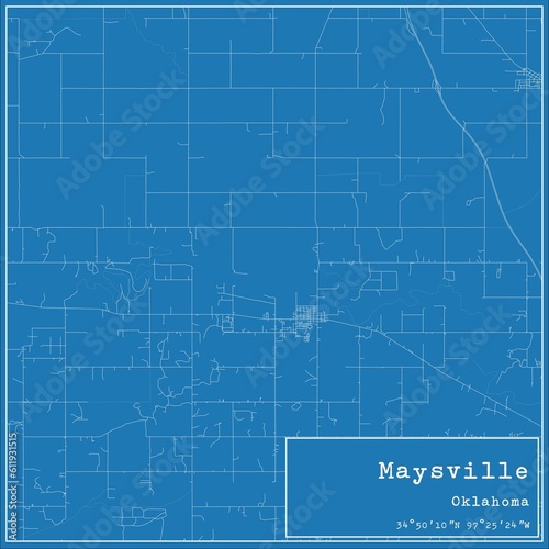 Blueprint US city map of Maysville, Oklahoma.