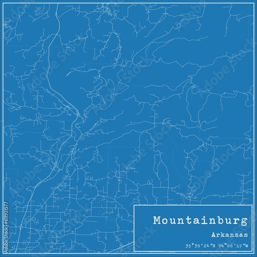 Blueprint US city map of Mountainburg, Arkansas. photo