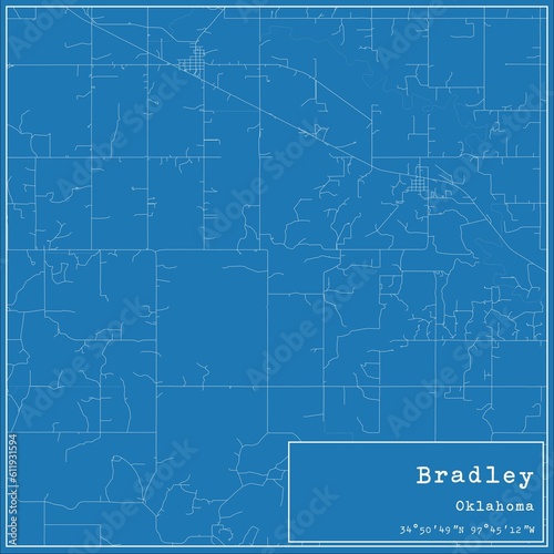 Blueprint US city map of Bradley, Oklahoma.