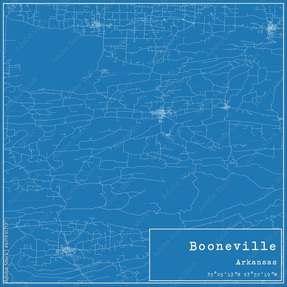 Fototapeta premium Blueprint US city map of Booneville, Arkansas.