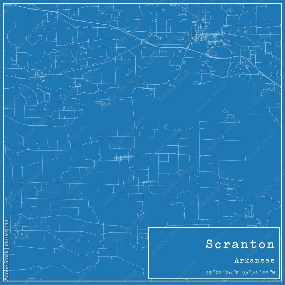 Blueprint US city map of Scranton, Arkansas.