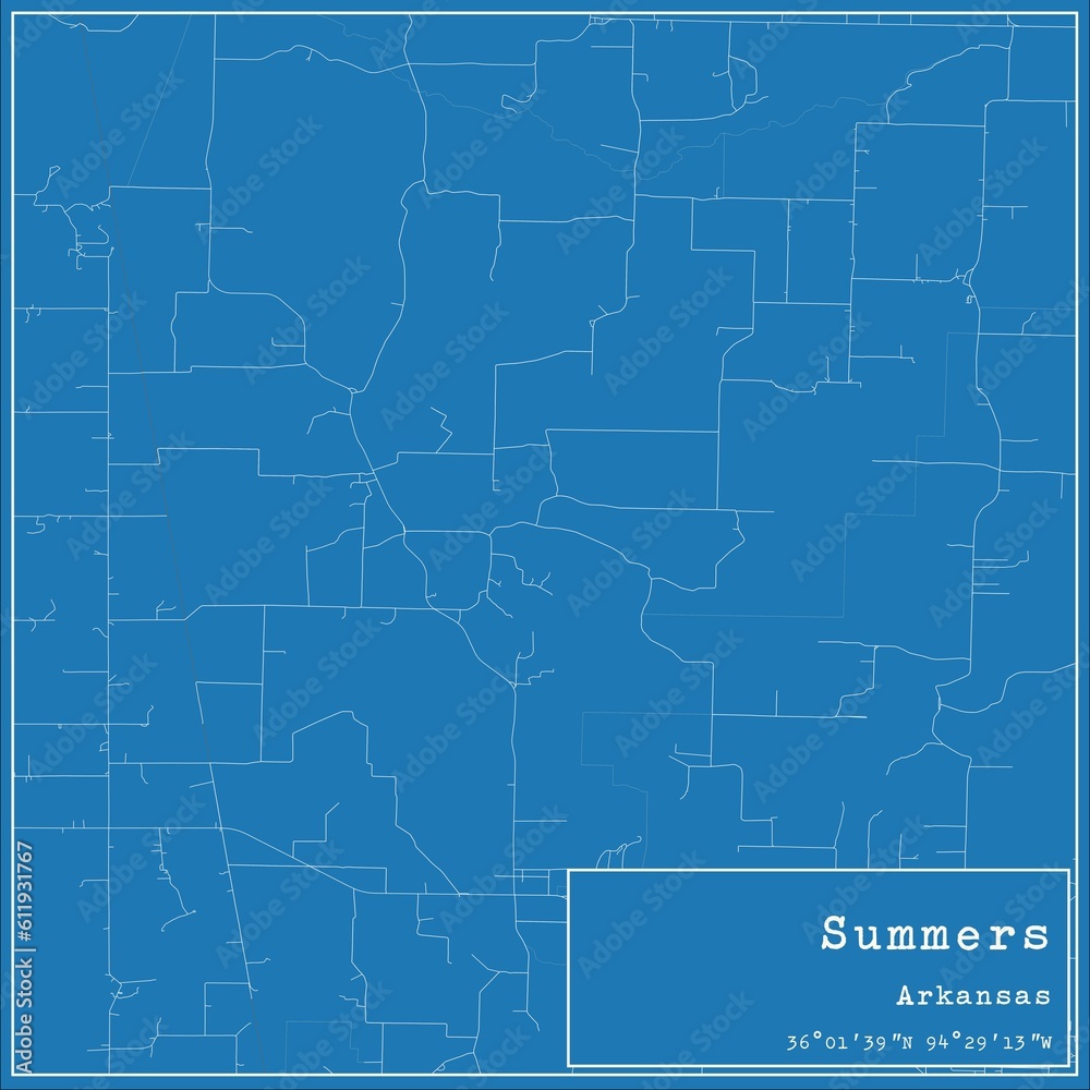 Blueprint US city map of Summers, Arkansas.