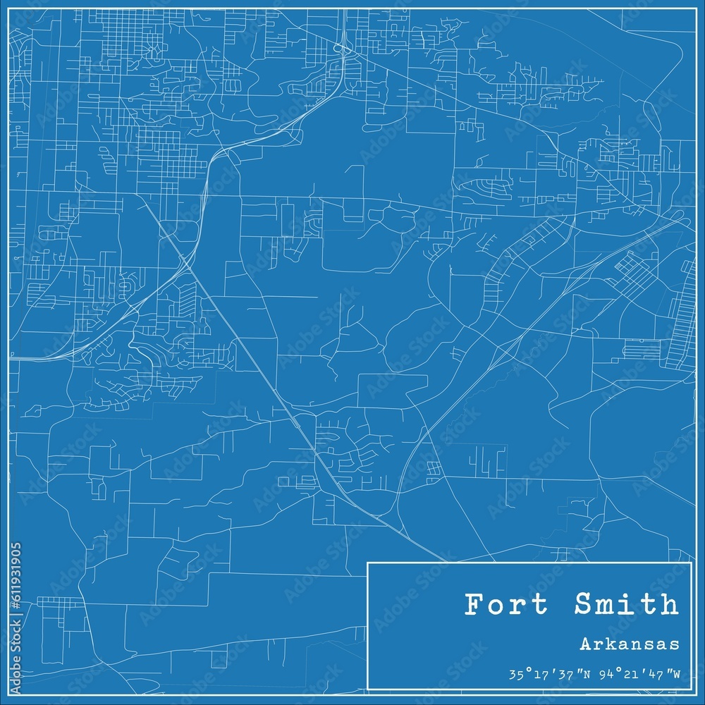 Blueprint US city map of Fort Smith, Arkansas.