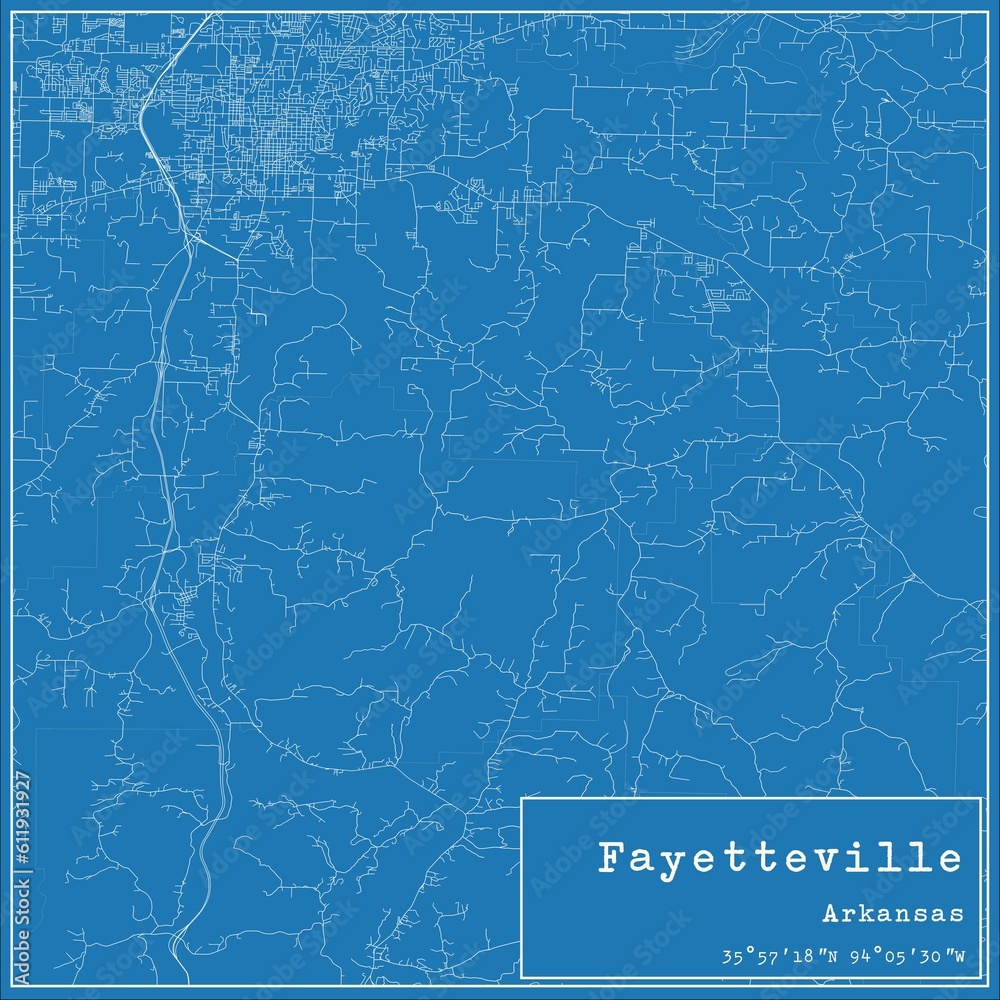 Fototapeta premium Blueprint US city map of Fayetteville, Arkansas.
