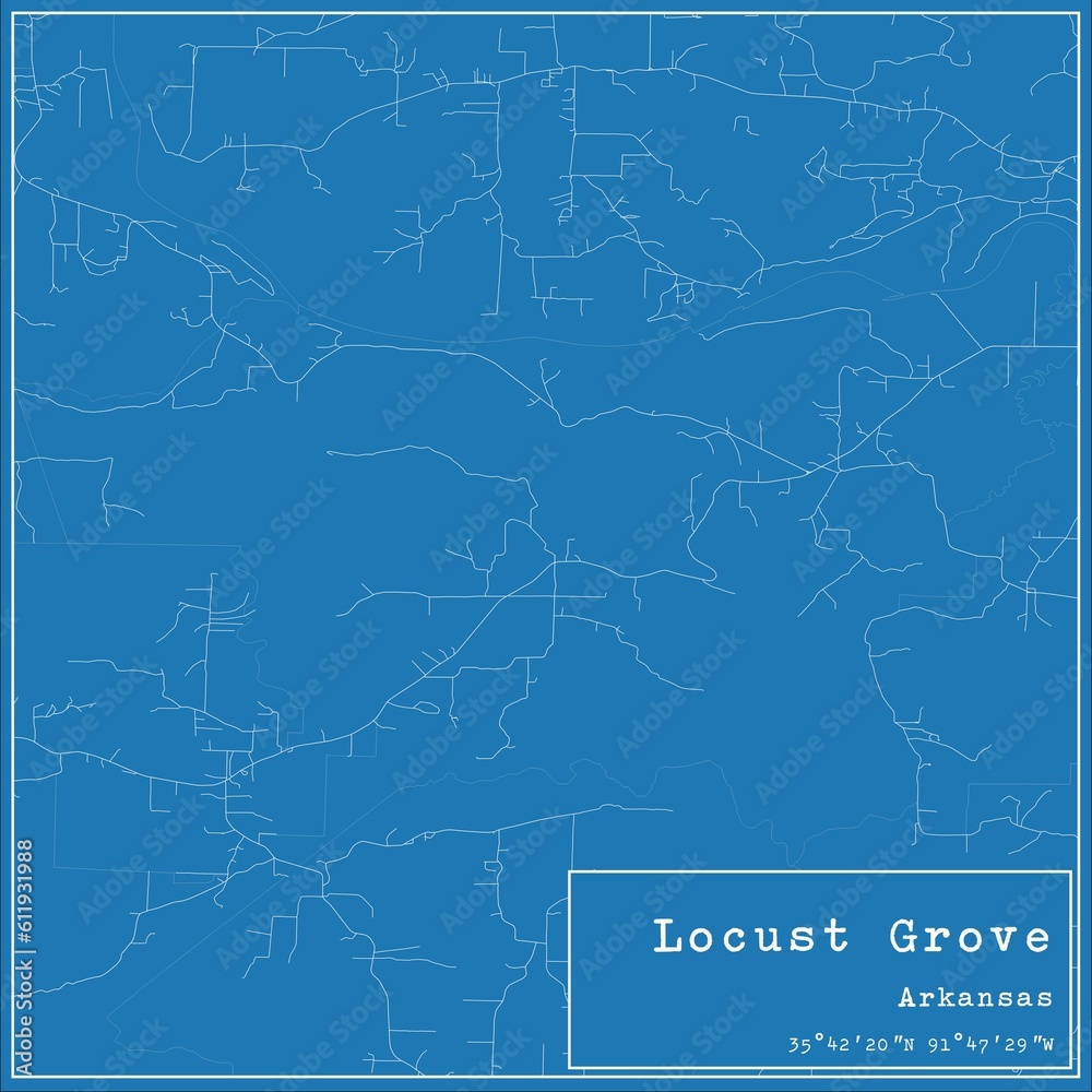 Blueprint US city map of Locust Grove, Arkansas.