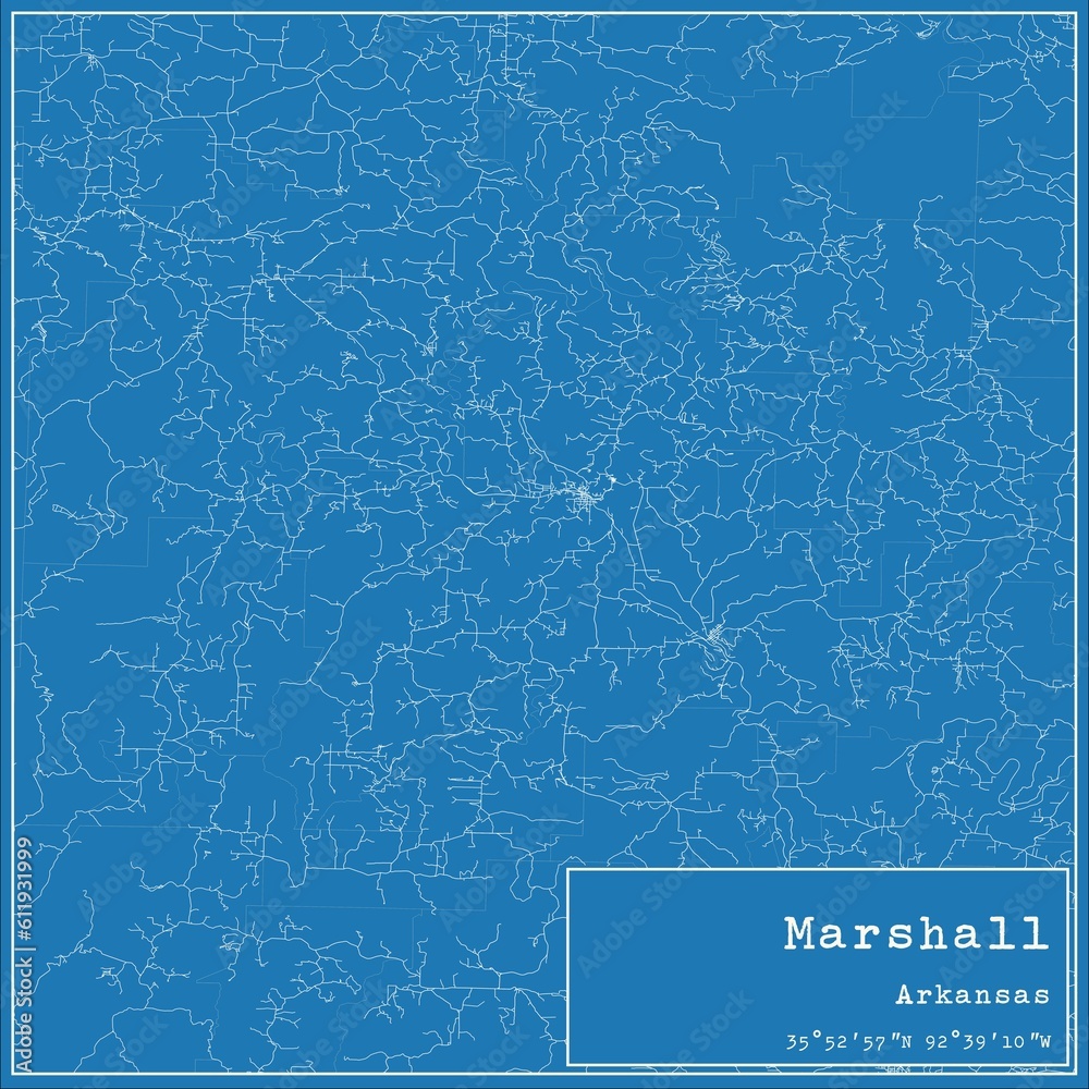 Fototapeta premium Blueprint US city map of Marshall, Arkansas.