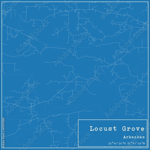 Blueprint US city map of Locust Grove, Arkansas.