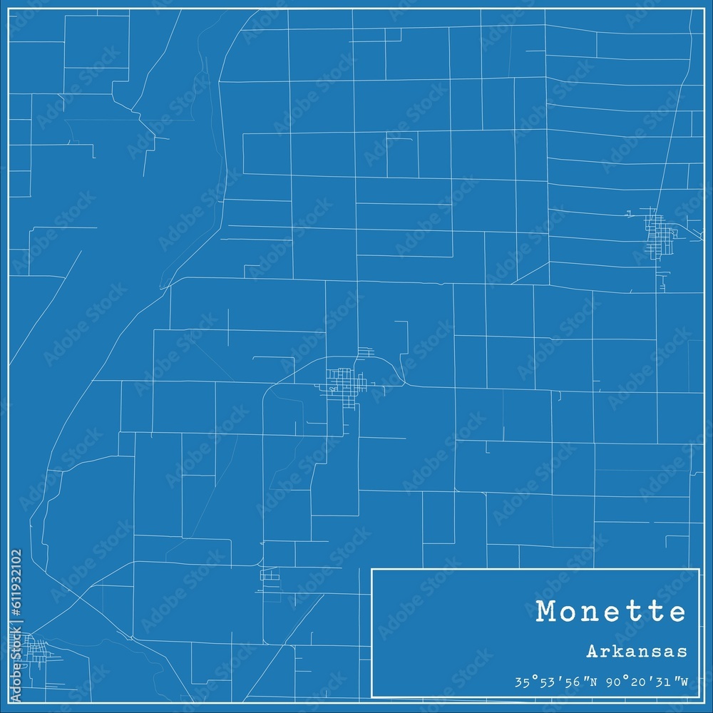 Blueprint US city map of Monette, Arkansas. Blueprint US city map of Monette, Arkansas.